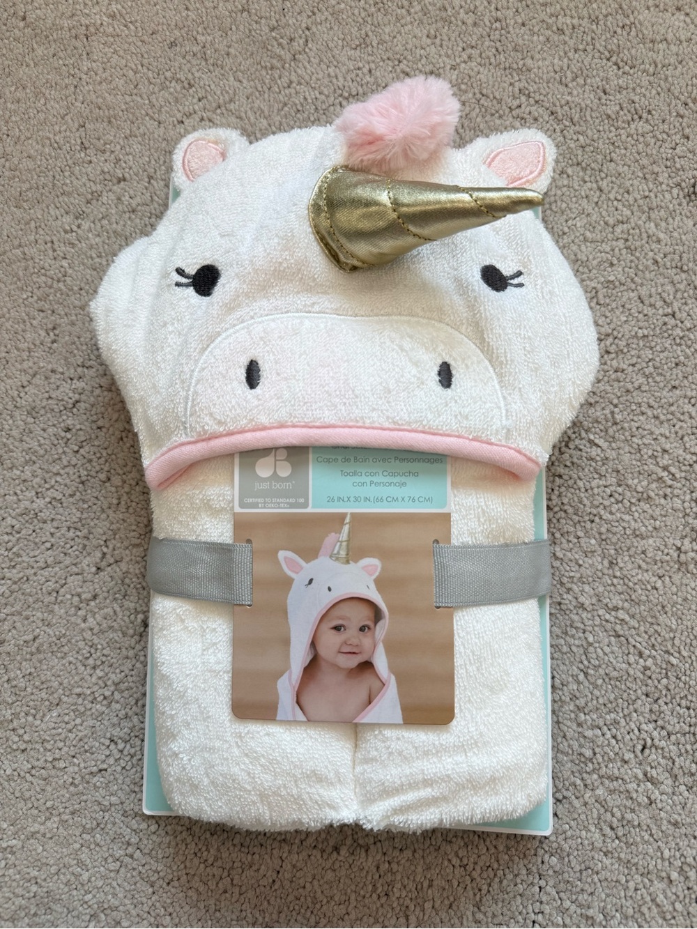 Just Born Unicorn Hooded Baby Towel